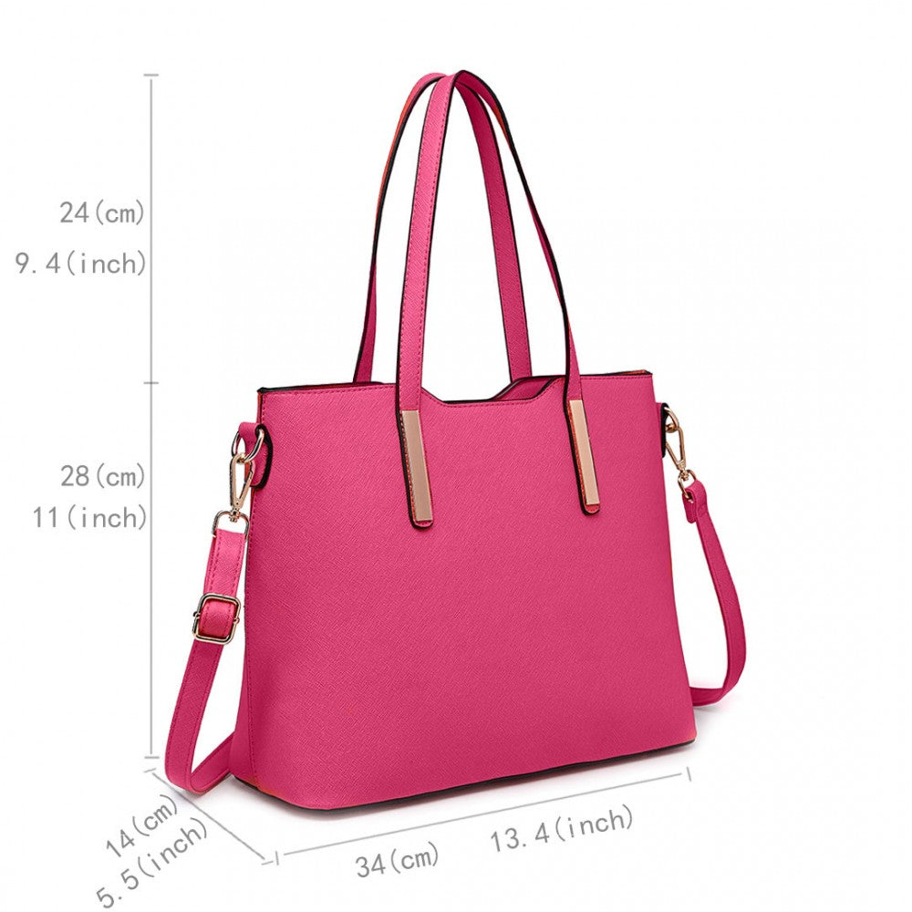 LT6648 - MISS LULU THREE PIECE TOTE SHOULDER BAG AND CLUTCH - PLUM - The Baggage Shop