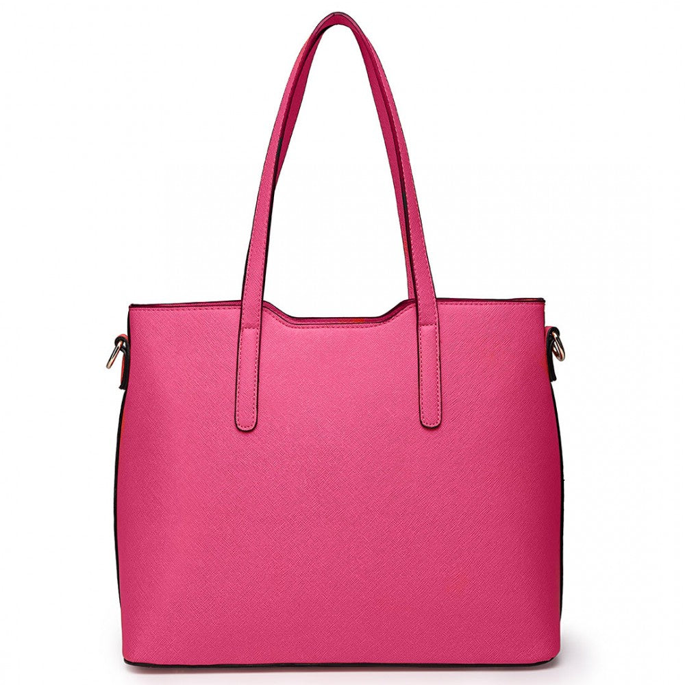 LT6648 - MISS LULU THREE PIECE TOTE SHOULDER BAG AND CLUTCH - PLUM - The Baggage Shop
