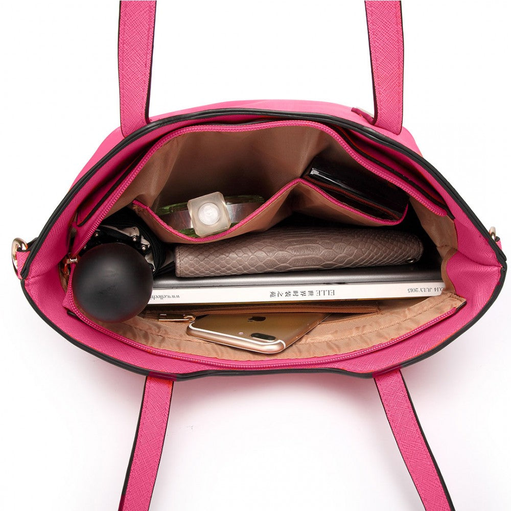 LT6648 - MISS LULU THREE PIECE TOTE SHOULDER BAG AND CLUTCH - PLUM - The Baggage Shop