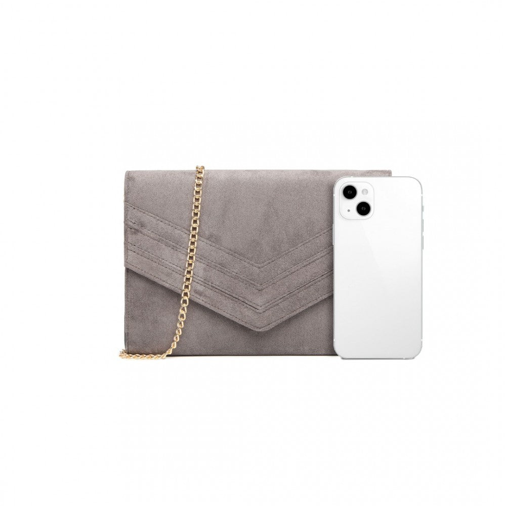 LP1963 - MISS LULU CHEVRON ENVELOPE CLUTCH BAG - GREY - The Baggage Shop