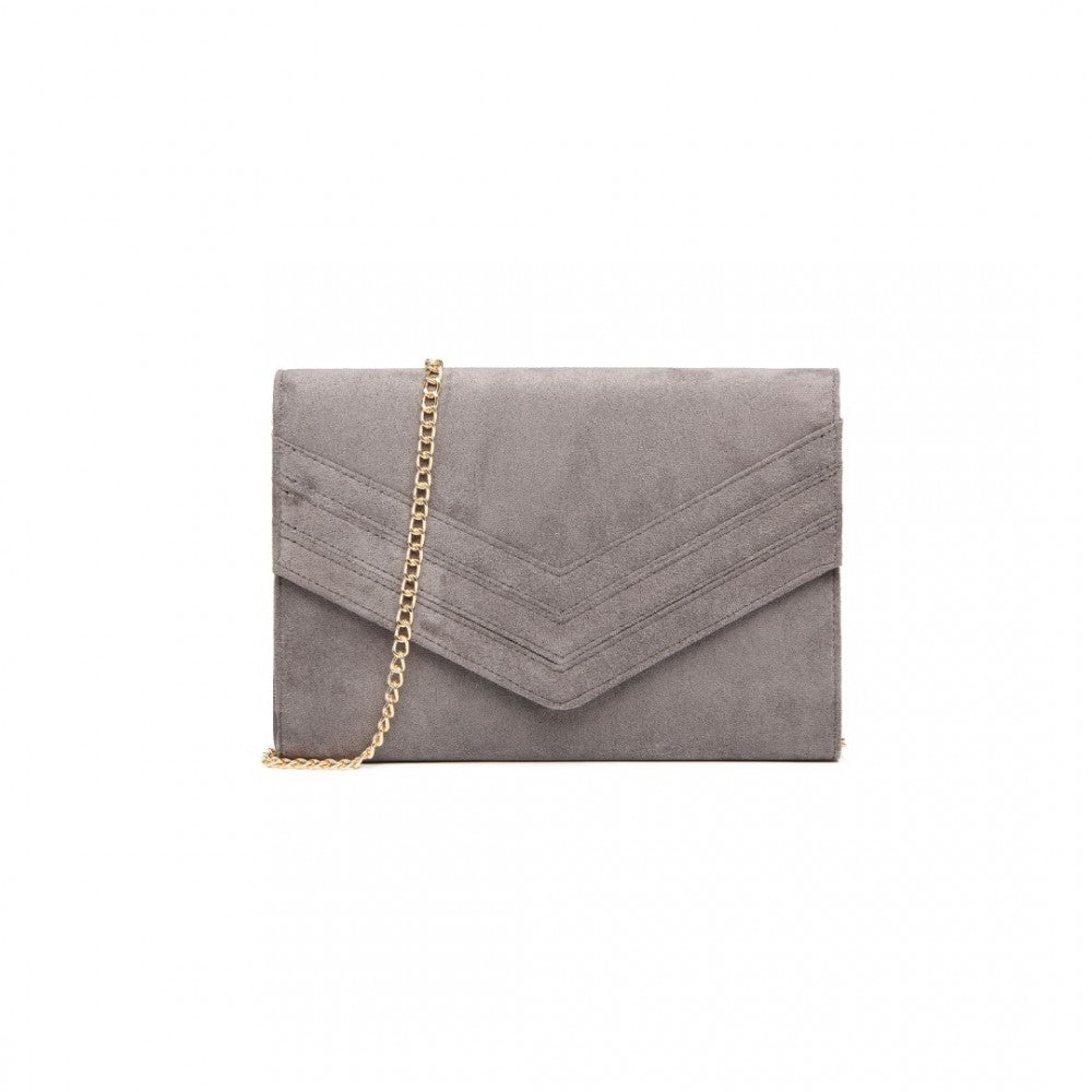 LP1963 - MISS LULU CHEVRON ENVELOPE CLUTCH BAG - GREY - The Baggage Shop