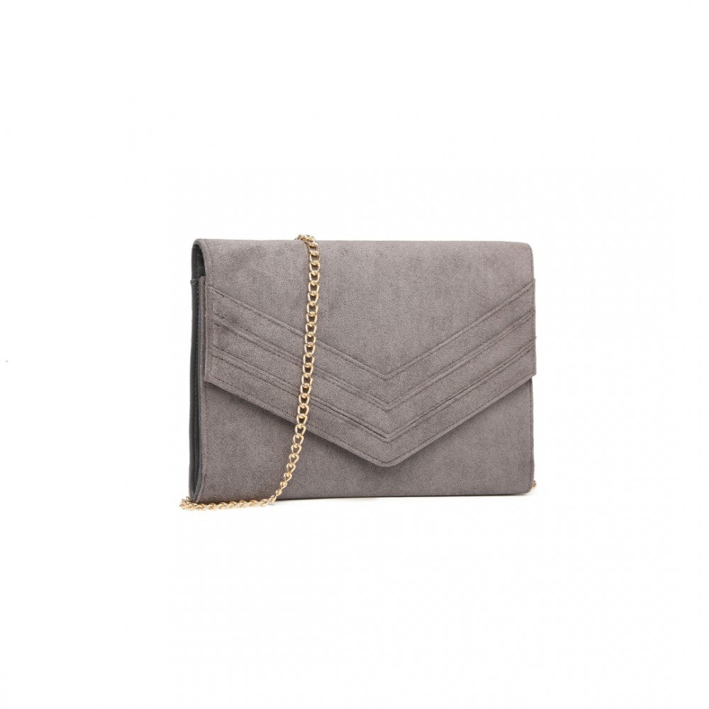 LP1963 - MISS LULU CHEVRON ENVELOPE CLUTCH BAG - GREY - The Baggage Shop