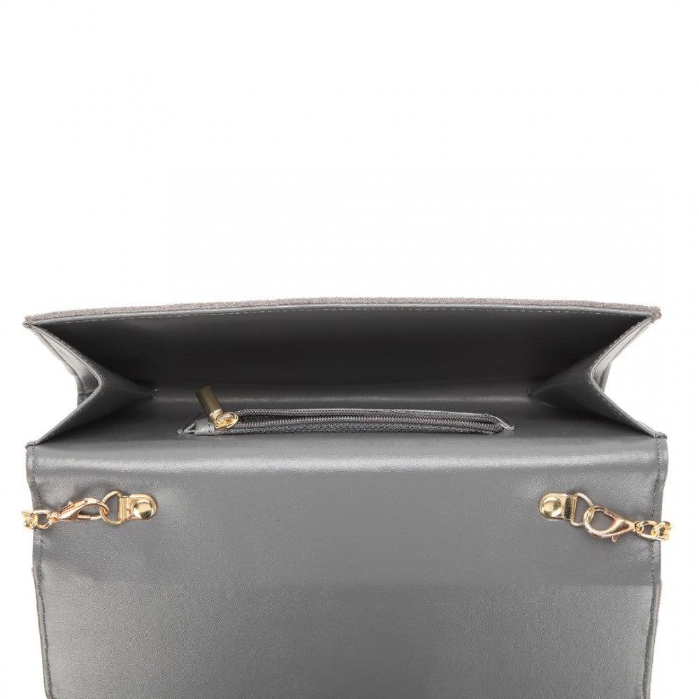 LP1963 - MISS LULU CHEVRON ENVELOPE CLUTCH BAG - GREY - The Baggage Shop