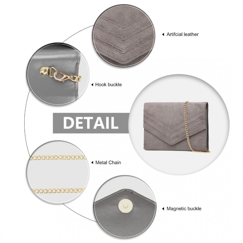 LP1963 - MISS LULU CHEVRON ENVELOPE CLUTCH BAG - GREY - The Baggage Shop