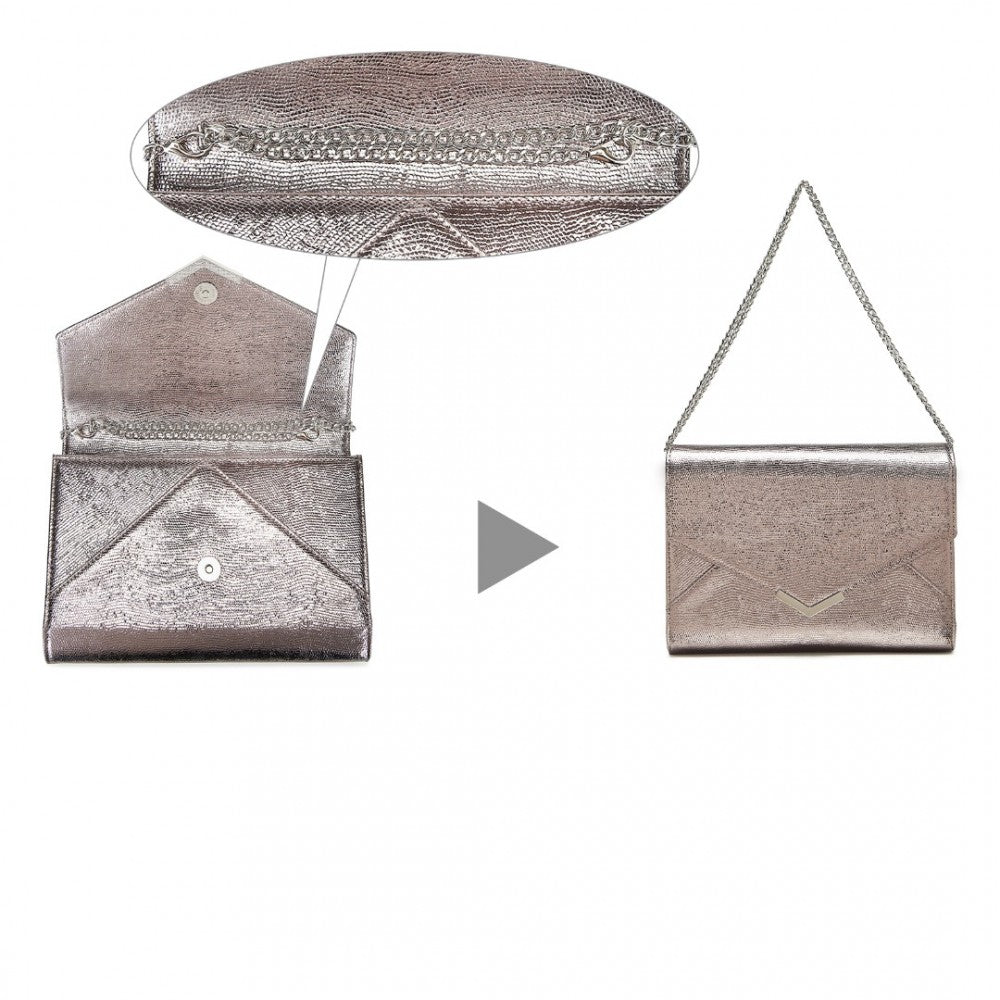 LP2306 - MISS LULU GLITTER ENVELOPE FLAP CLUTCH EVENING BAG - GREY - The Baggage Shop