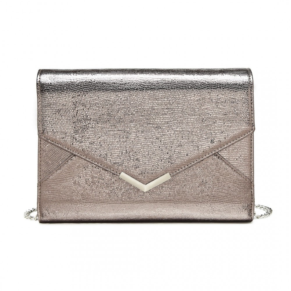 LP2306 - MISS LULU GLITTER ENVELOPE FLAP CLUTCH EVENING BAG - GREY - The Baggage Shop