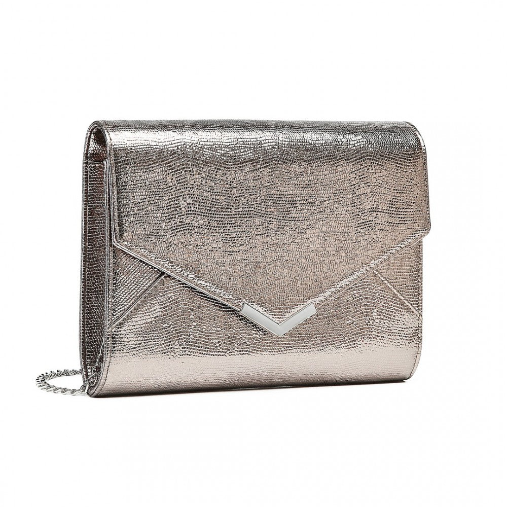 LP2306 - MISS LULU GLITTER ENVELOPE FLAP CLUTCH EVENING BAG - GREY - The Baggage Shop