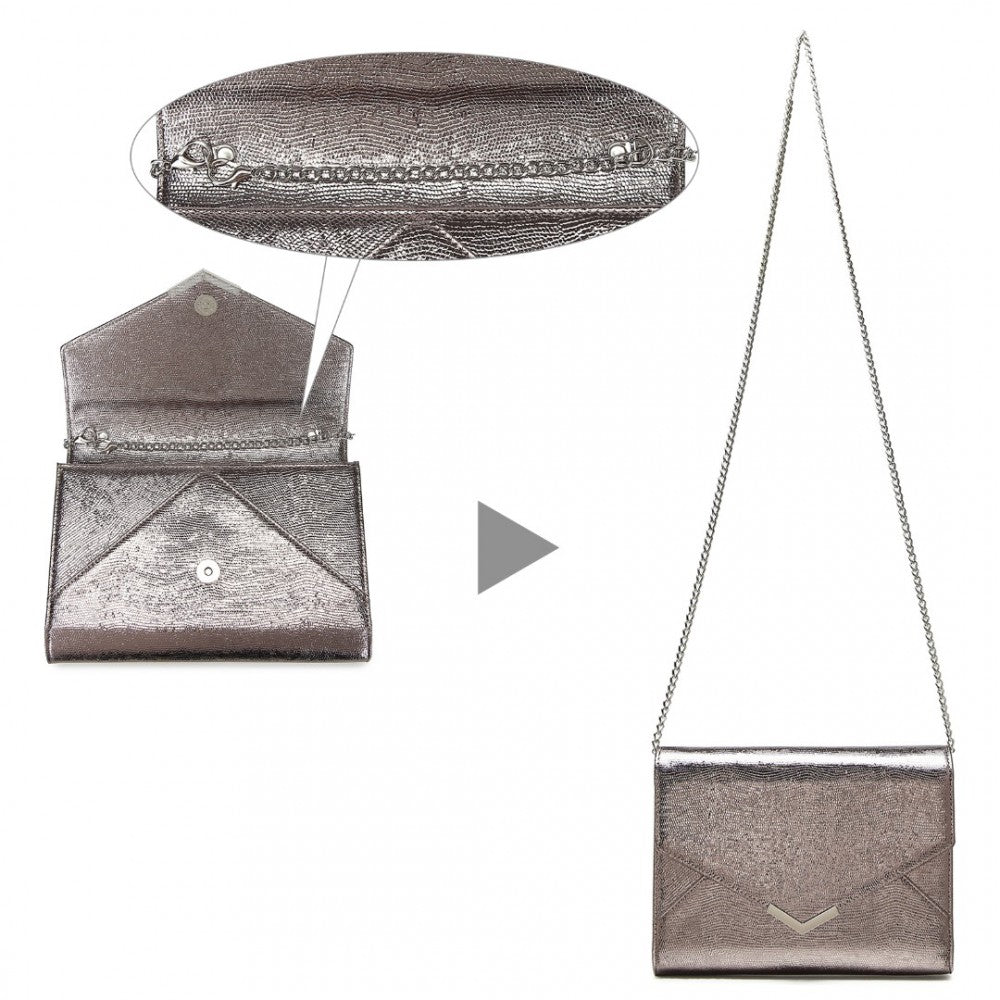 LP2306 - MISS LULU GLITTER ENVELOPE FLAP CLUTCH EVENING BAG - GREY - The Baggage Shop