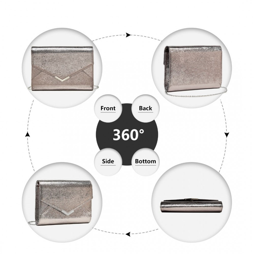 LP2306 - MISS LULU GLITTER ENVELOPE FLAP CLUTCH EVENING BAG - GREY - The Baggage Shop