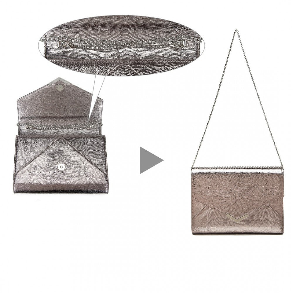 LP2306 - MISS LULU GLITTER ENVELOPE FLAP CLUTCH EVENING BAG - GREY - The Baggage Shop