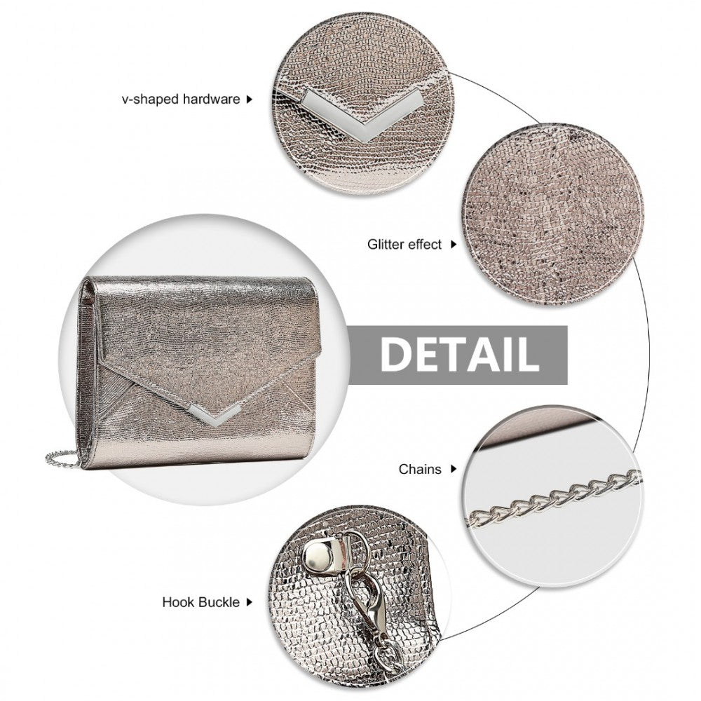LP2306 - MISS LULU GLITTER ENVELOPE FLAP CLUTCH EVENING BAG - GREY - The Baggage Shop