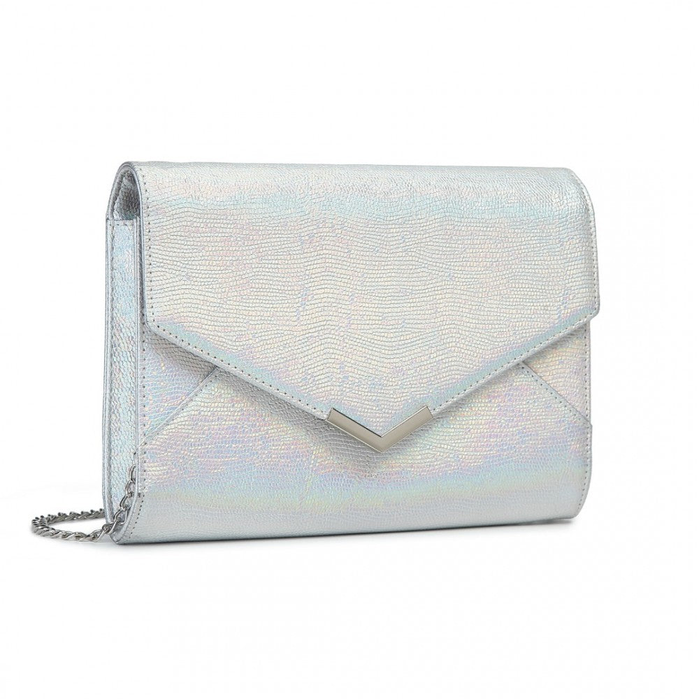 LP2306 - MISS LULU GLITTER ENVELOPE FLAP CLUTCH EVENING BAG - SILVER - The Baggage Shop