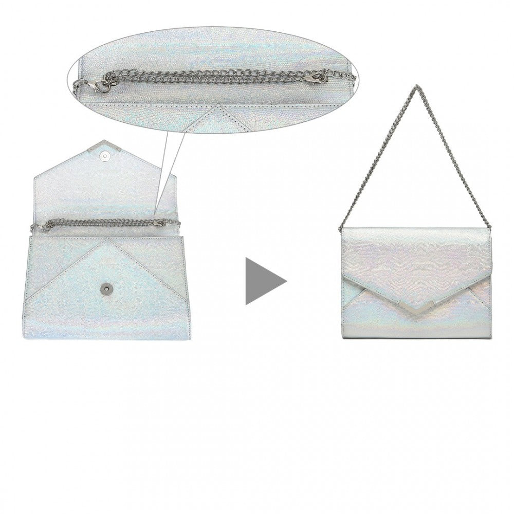 LP2306 - MISS LULU GLITTER ENVELOPE FLAP CLUTCH EVENING BAG - SILVER - The Baggage Shop