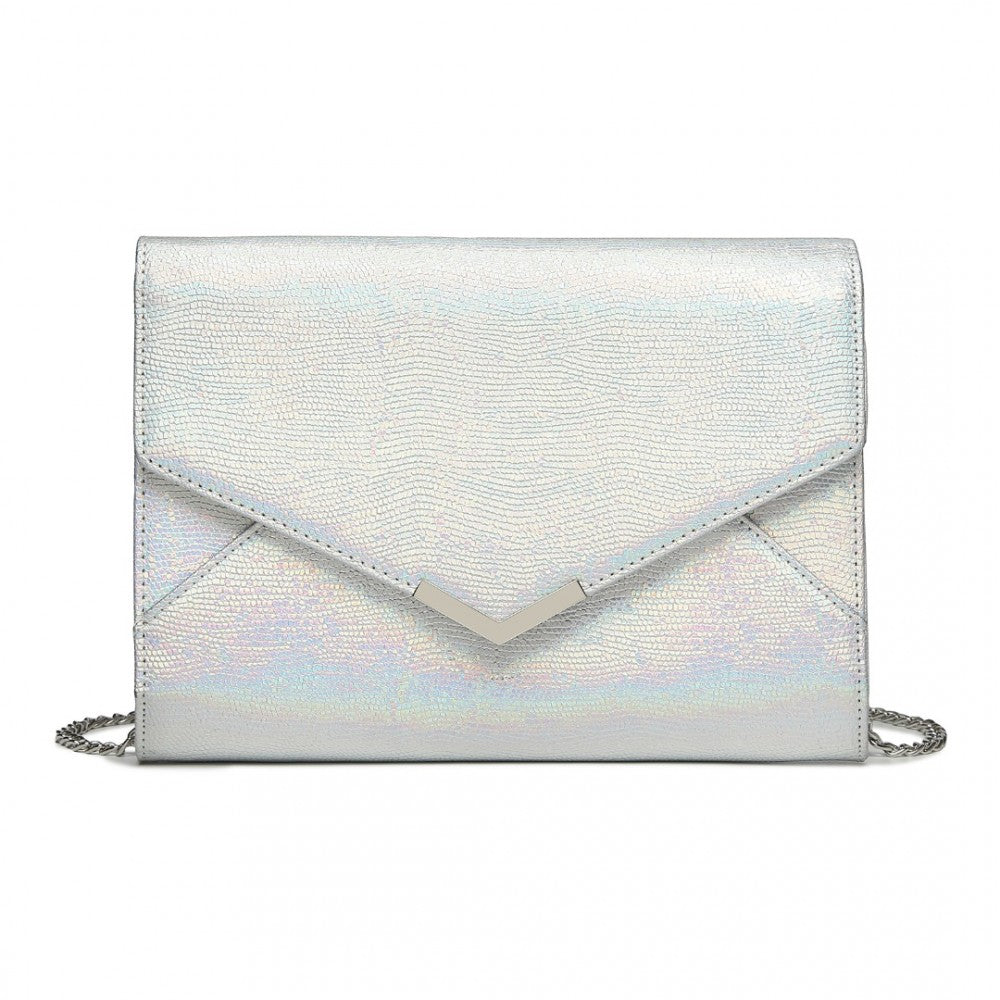 LP2306 - MISS LULU GLITTER ENVELOPE FLAP CLUTCH EVENING BAG - SILVER - The Baggage Shop