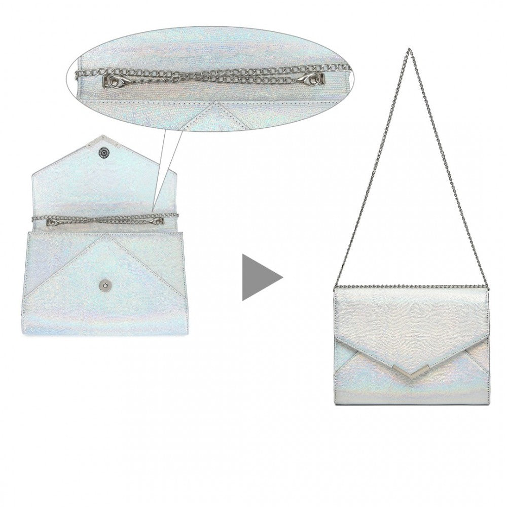 LP2306 - MISS LULU GLITTER ENVELOPE FLAP CLUTCH EVENING BAG - SILVER - The Baggage Shop