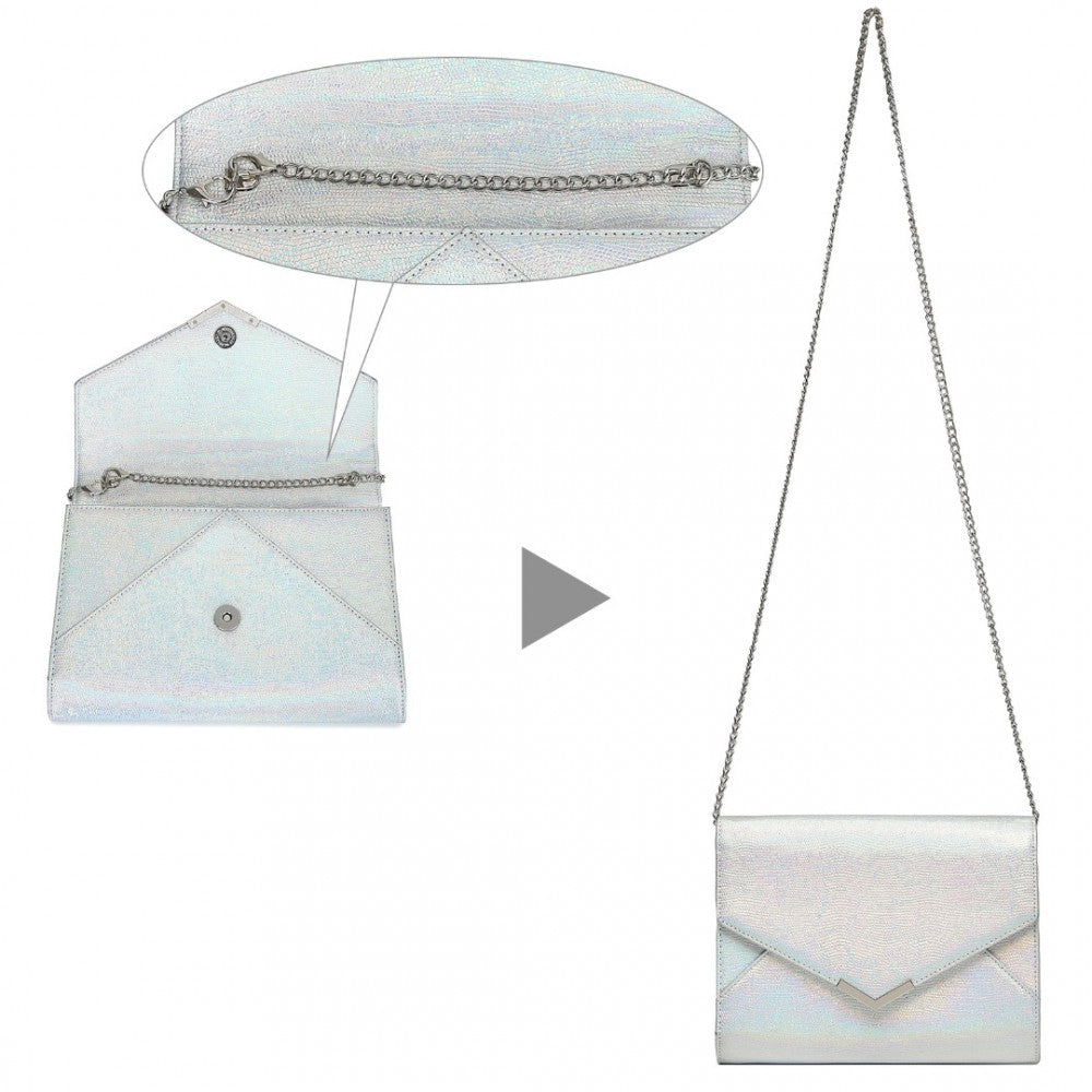 LP2306 - MISS LULU GLITTER ENVELOPE FLAP CLUTCH EVENING BAG - SILVER - The Baggage Shop