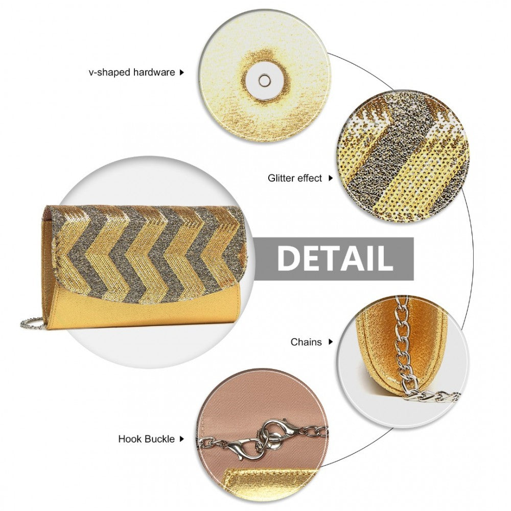 LP2311 - MISS LULU GORGEOUS SEQUINS EVENING CLUTCH BAG CHAIN SHOULDER BAG - GOLD - The Baggage Shop