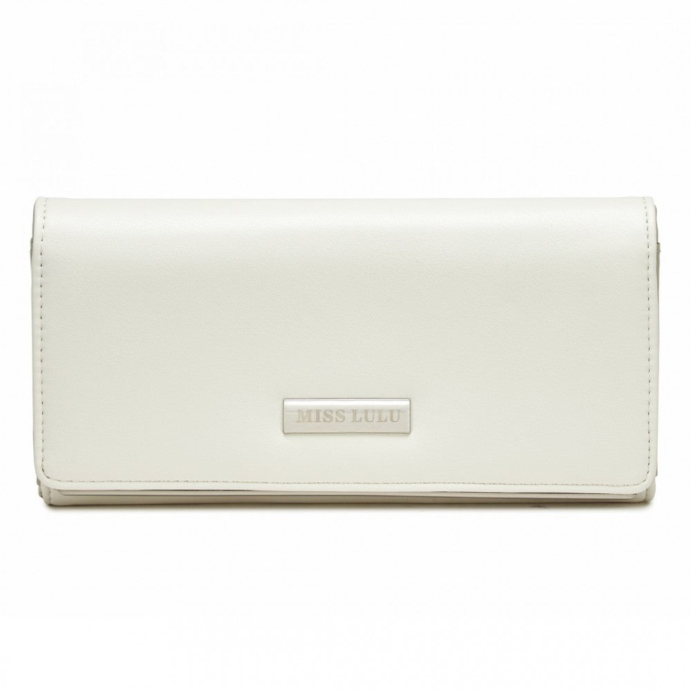 WTM2454 - MISS LULU SLEEK AND ELEGANT LONG WALLET FOR WOMEN– A TIMELESS ACCESSORY - WHITE - The Baggage Shop