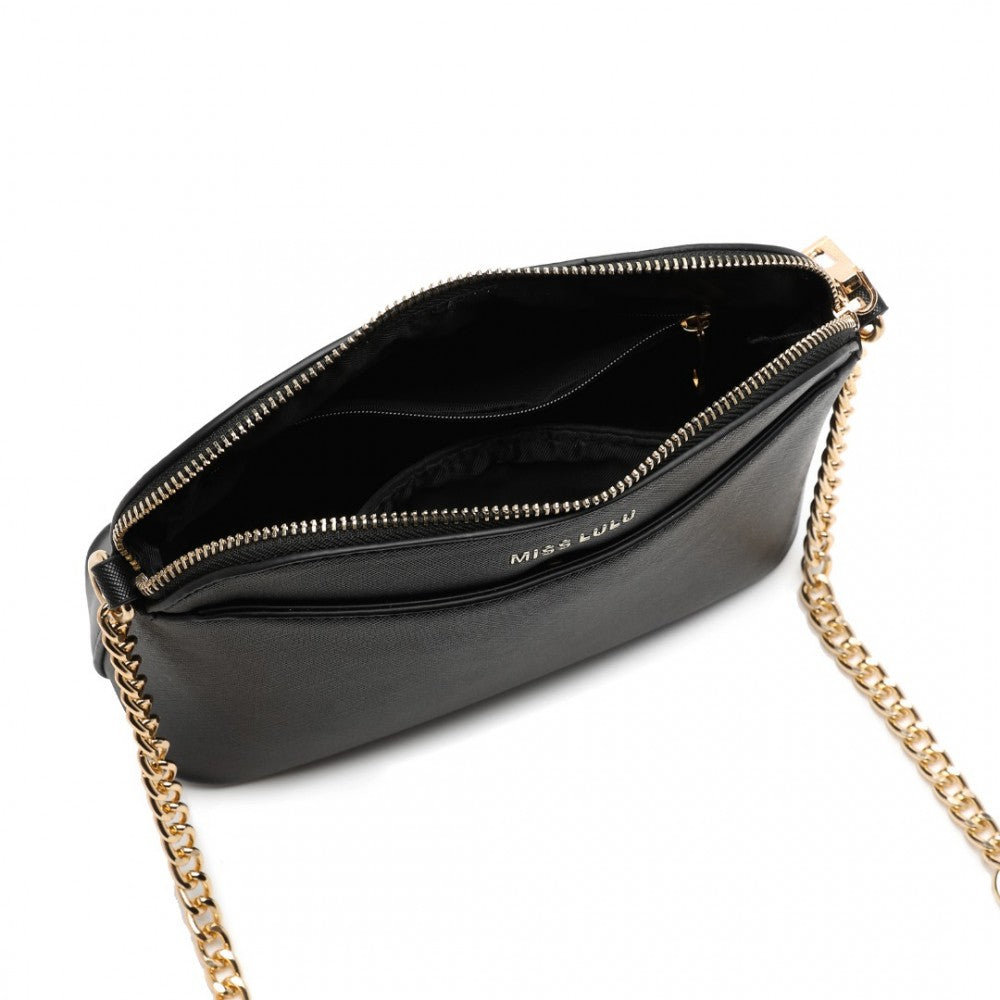 LT2101 - MISS LULU CROSS-BODY SLEEK HANDBAG - BLACK - The Baggage Shop