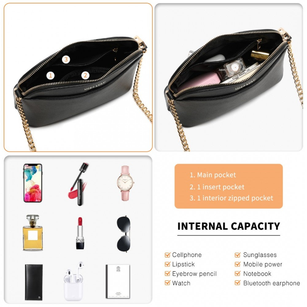LT2101 - MISS LULU CROSS-BODY SLEEK HANDBAG - BLACK - The Baggage Shop