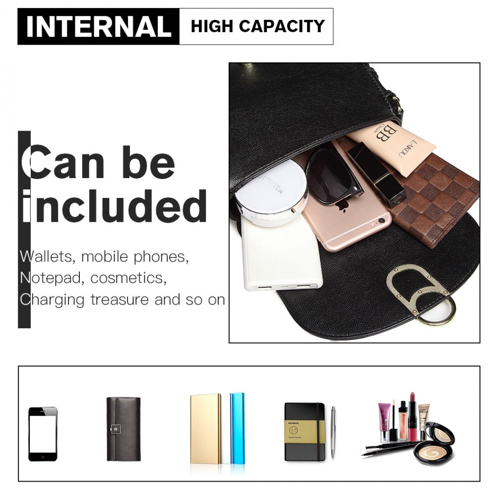 LZ1831 - MISS LULU CROSS BODY SADDLE BAG - BLACK - The Baggage Shop