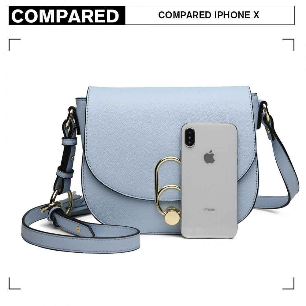 LZ1831 - MISS LULU CROSS BODY SADDLE BAG - BLUE - The Baggage Shop