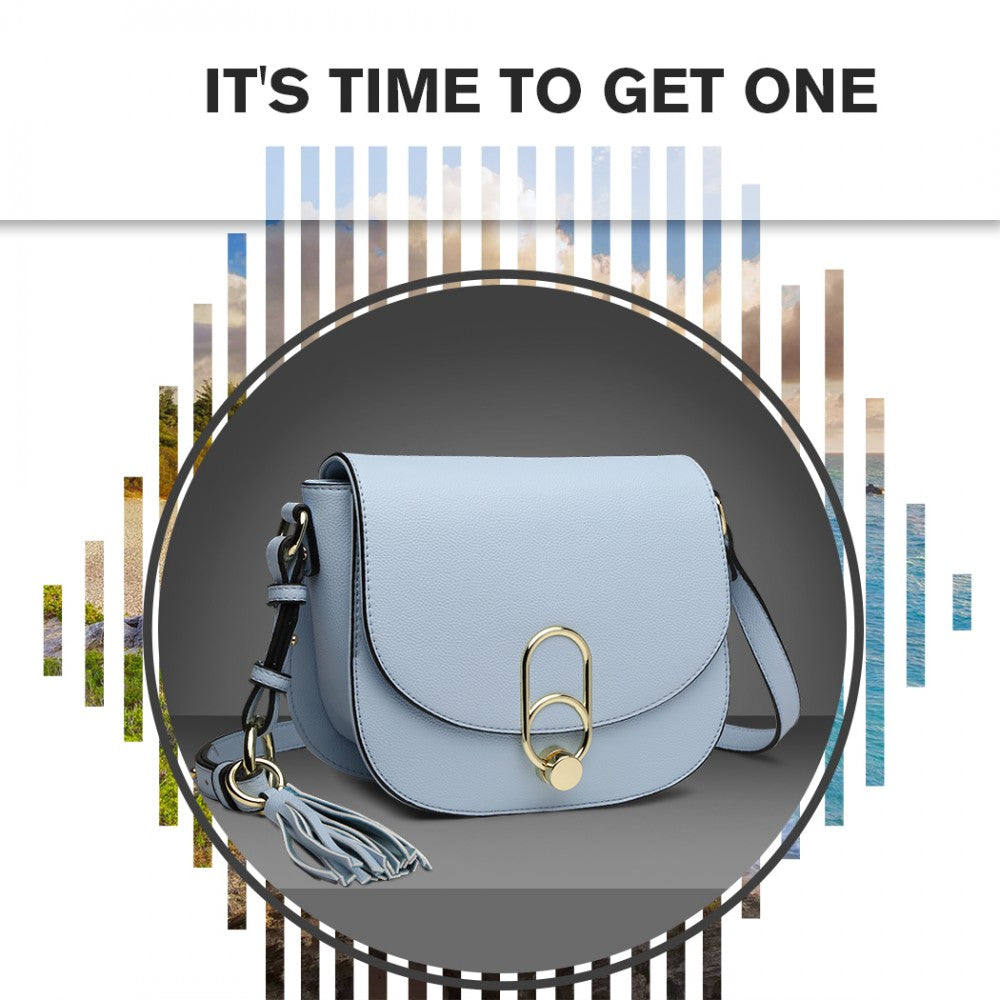 LZ1831 - MISS LULU CROSS BODY SADDLE BAG - BLUE - The Baggage Shop