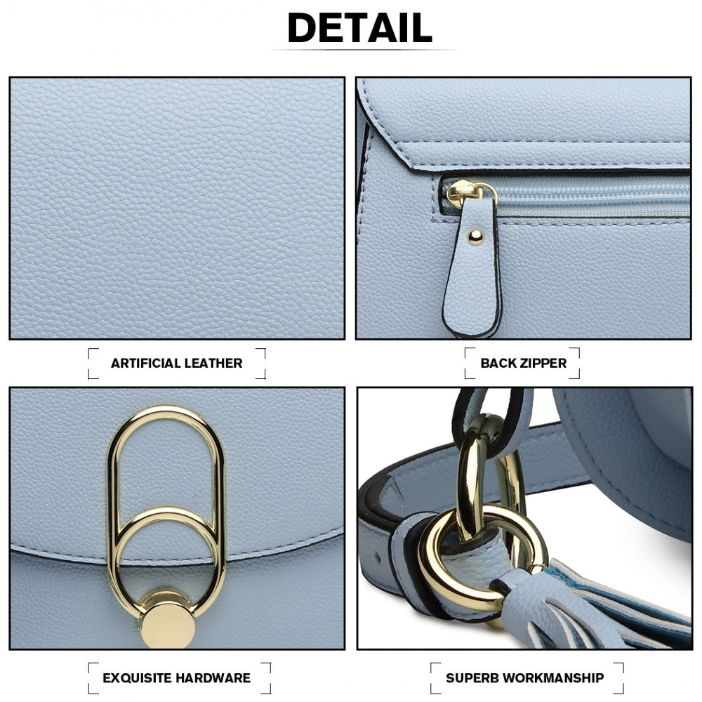 LZ1831 - MISS LULU CROSS BODY SADDLE BAG - BLUE - The Baggage Shop