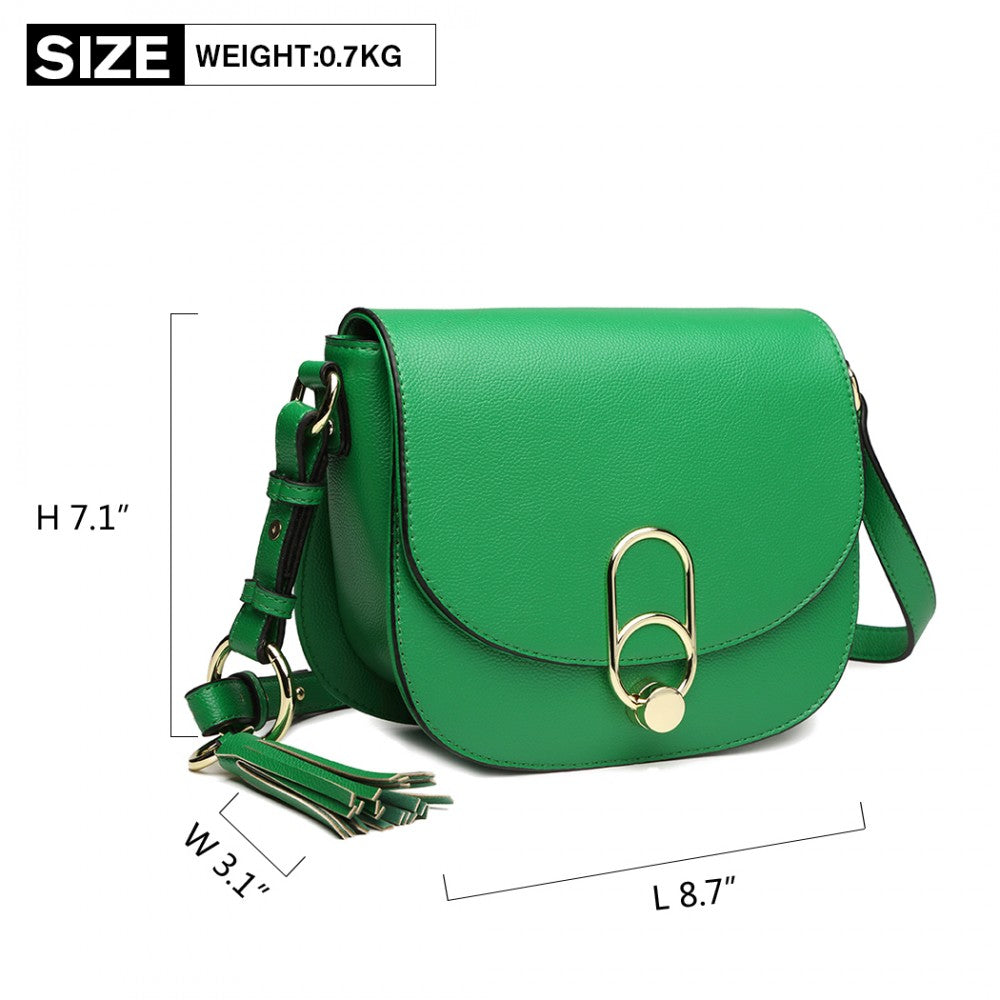 LZ1831 - MISS LULU CROSS BODY SADDLE BAG - GREEN - The Baggage Shop