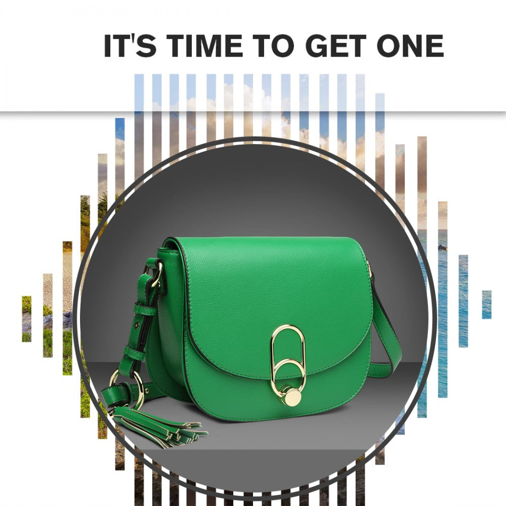 LZ1831 - MISS LULU CROSS BODY SADDLE BAG - GREEN - The Baggage Shop