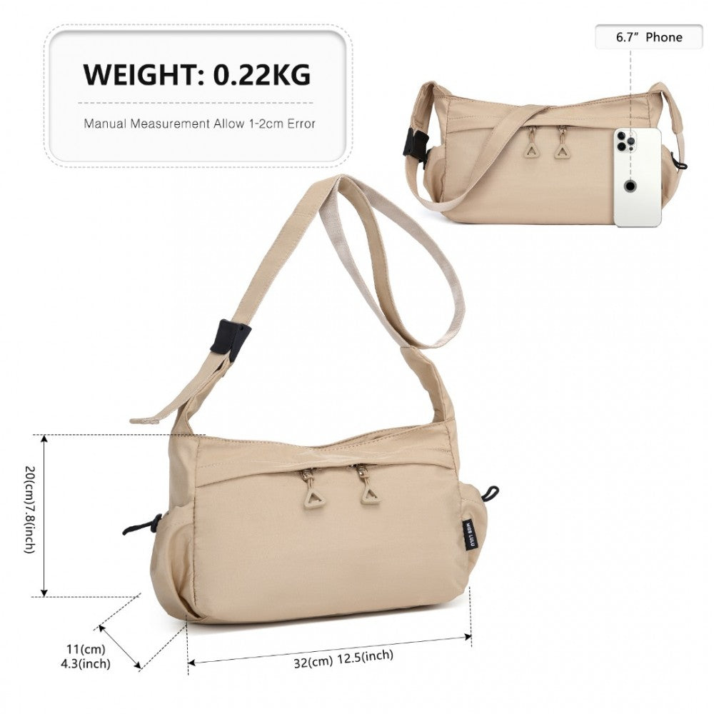 MSM2424 - MISS LULU ULTRA-LIGHT WATER-RESISTANT URBAN CASUAL COMMUTER CROSSBODY BAG - KHAKI - The Baggage Shop