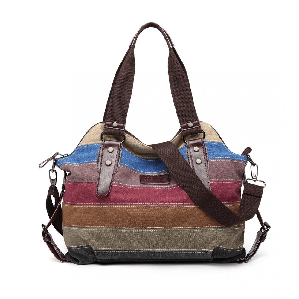E1677- KONO WOMEN SHOULDER BAG MESSENGER RAINBOW CANVAS STRIPE - The Baggage Shop