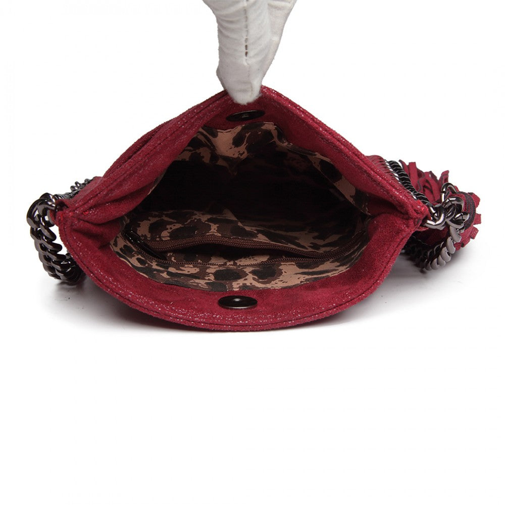 E6845 - MISS LULU LEATHER LOOK CHAIN SHOULDER BAG WITH TASSEL PENDANT - RED - The Baggage Shop