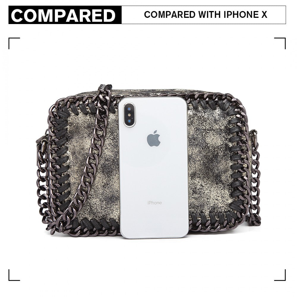 E6846 - MISS LULU METALLIC EFFECT LEATHER LOOK CHAIN SHOULDER BAG - GOLD - The Baggage Shop