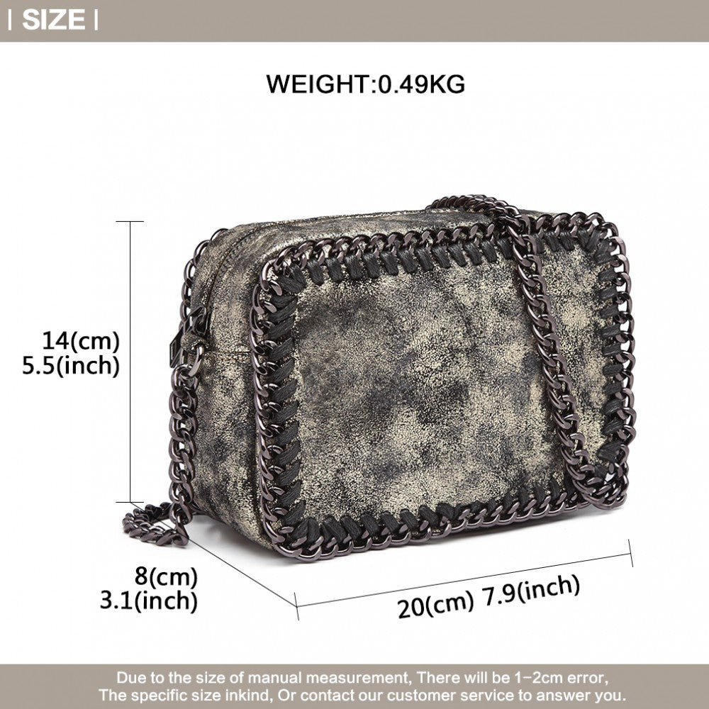 E6846 - MISS LULU METALLIC EFFECT LEATHER LOOK CHAIN SHOULDER BAG - GOLD - The Baggage Shop