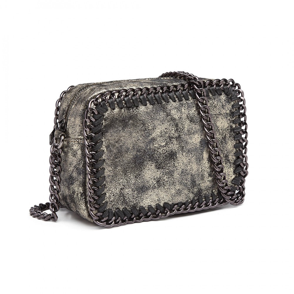 E6846 - MISS LULU METALLIC EFFECT LEATHER LOOK CHAIN SHOULDER BAG - GOLD - The Baggage Shop