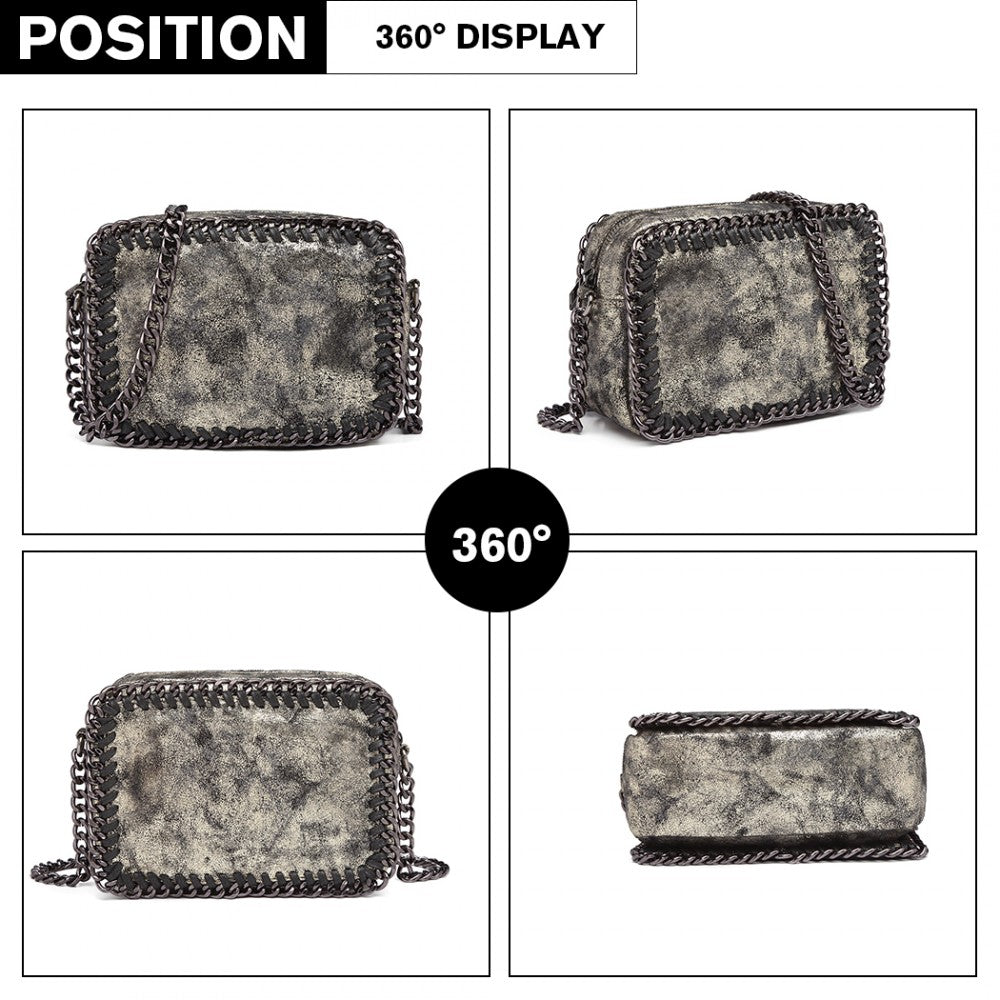 E6846 - MISS LULU METALLIC EFFECT LEATHER LOOK CHAIN SHOULDER BAG - GOLD - The Baggage Shop
