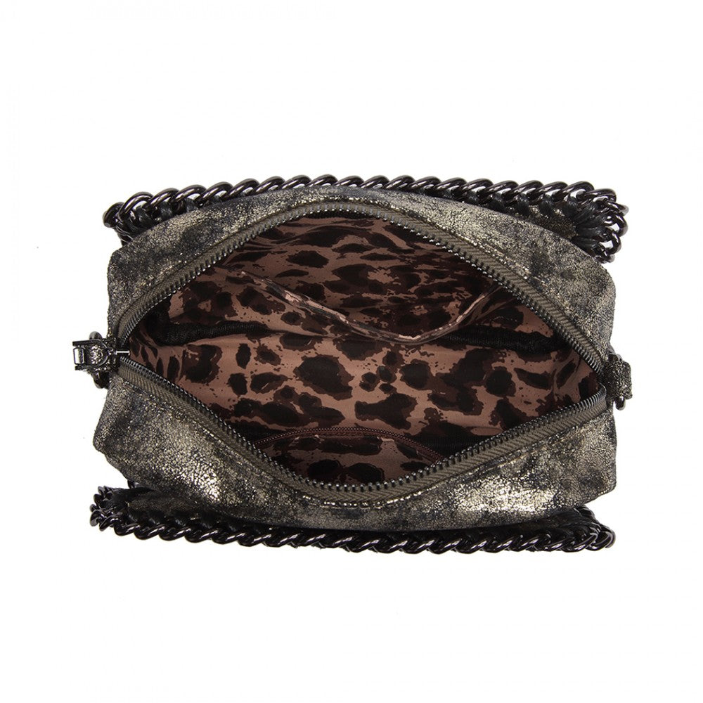 E6846 - MISS LULU METALLIC EFFECT LEATHER LOOK CHAIN SHOULDER BAG - GOLD - The Baggage Shop