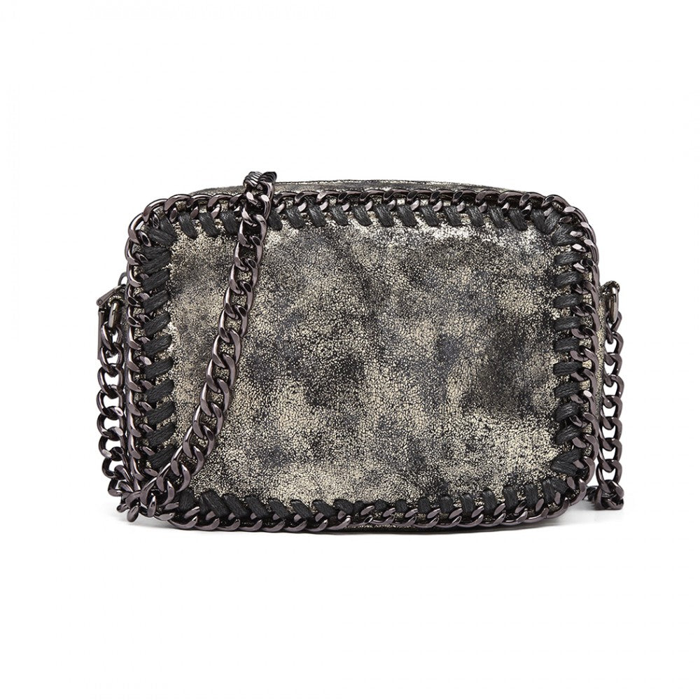 E6846 - MISS LULU METALLIC EFFECT LEATHER LOOK CHAIN SHOULDER BAG - GOLD - The Baggage Shop