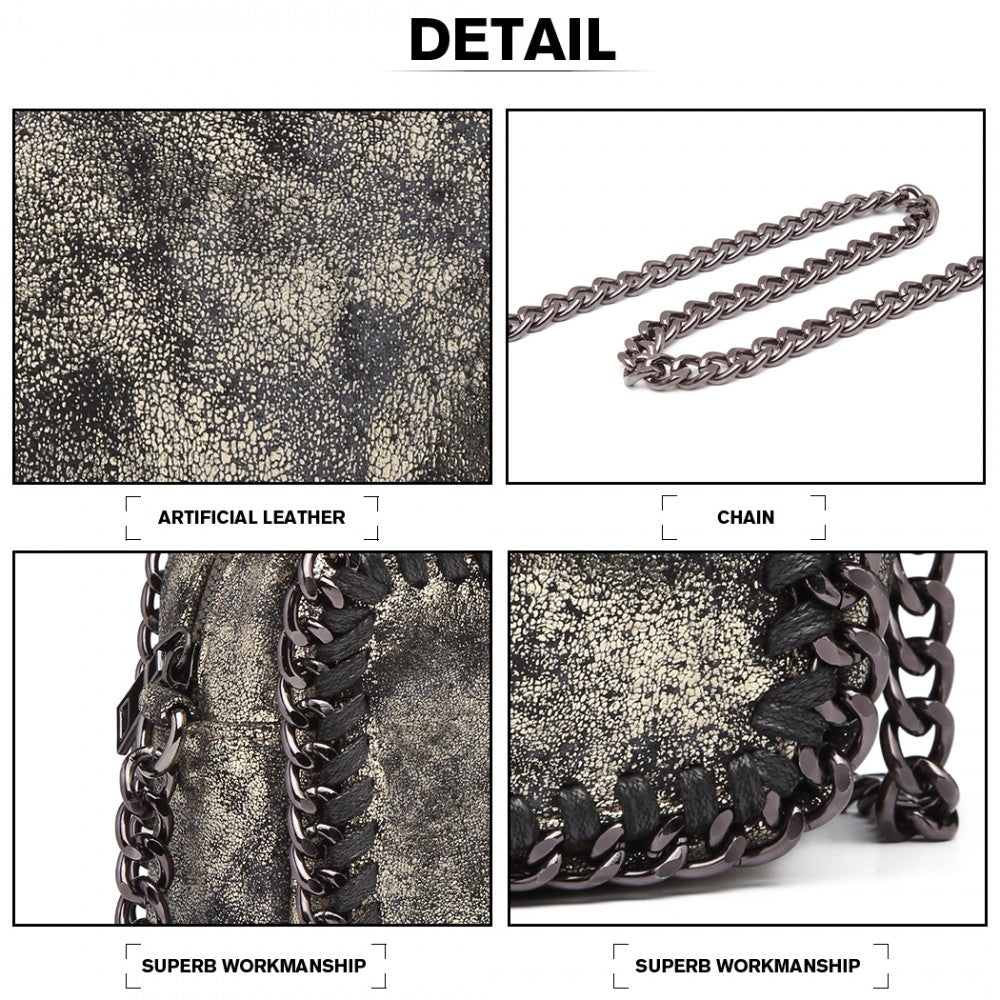 E6846 - MISS LULU METALLIC EFFECT LEATHER LOOK CHAIN SHOULDER BAG - GOLD - The Baggage Shop