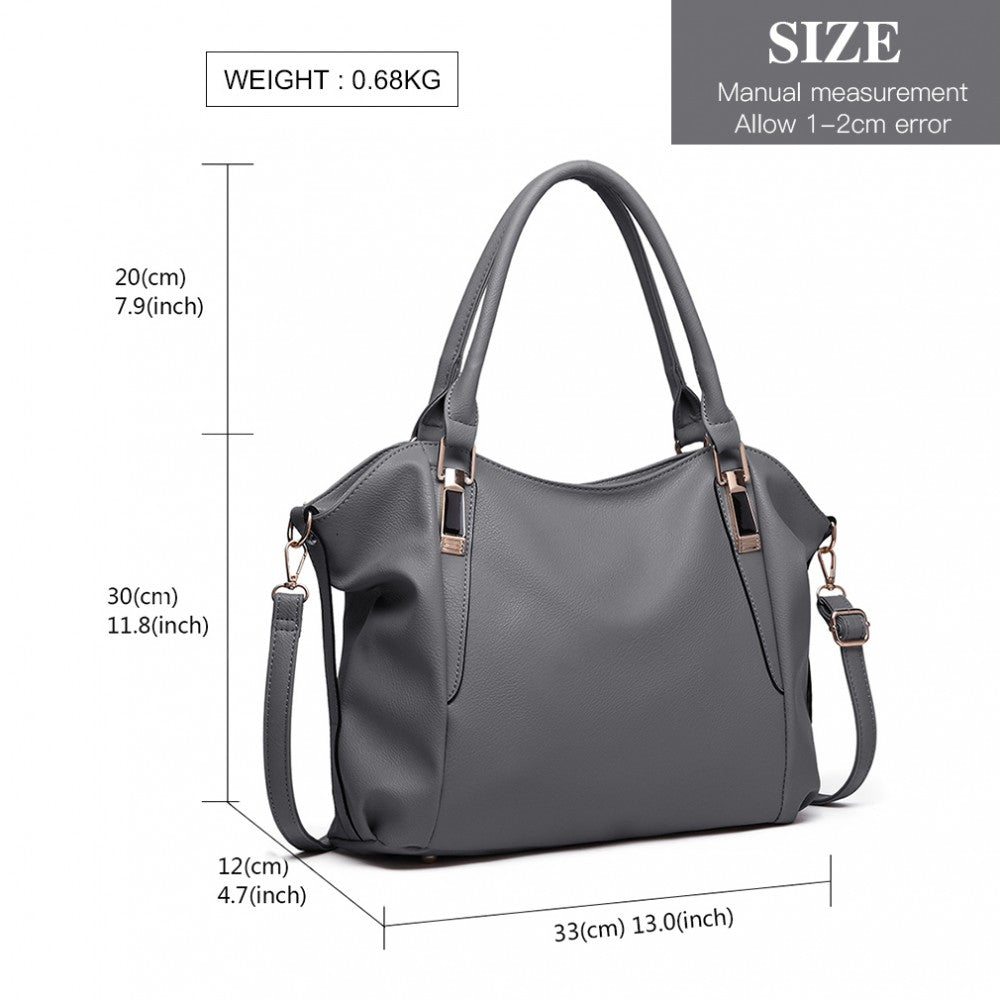 S1716 - MISS LULU SOFT LEATHER ELEGANT SIMPLE SHOULDER BAG - DARK GREY - The Baggage Shop