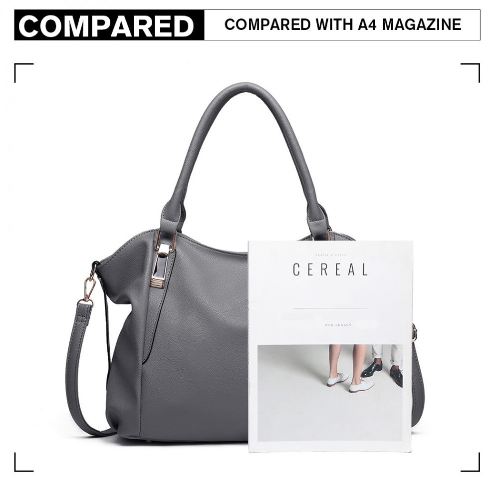 S1716 - MISS LULU SOFT LEATHER ELEGANT SIMPLE SHOULDER BAG - DARK GREY - The Baggage Shop