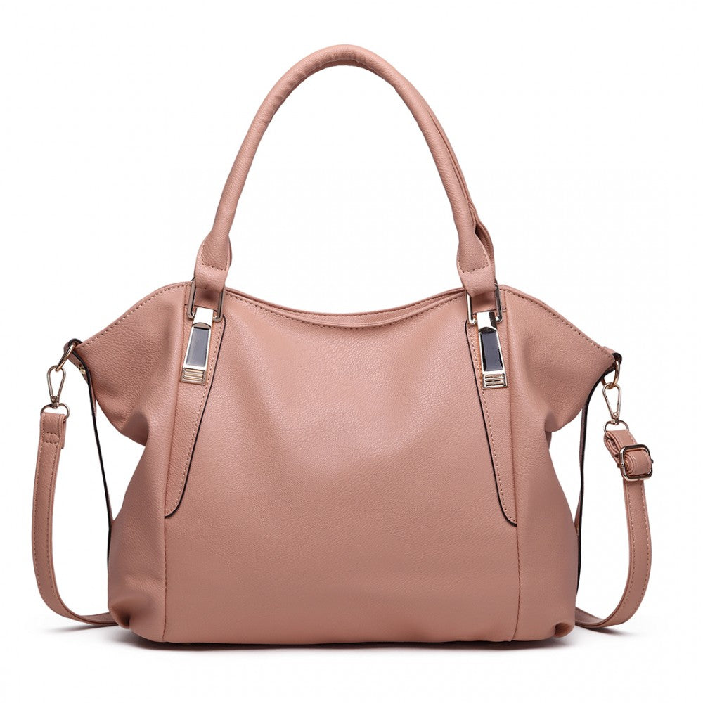 S1716 - MISS LULU SOFT LEATHER ELEGANT SIMPLE SHOULDER BAG - NUDE - The Baggage Shop