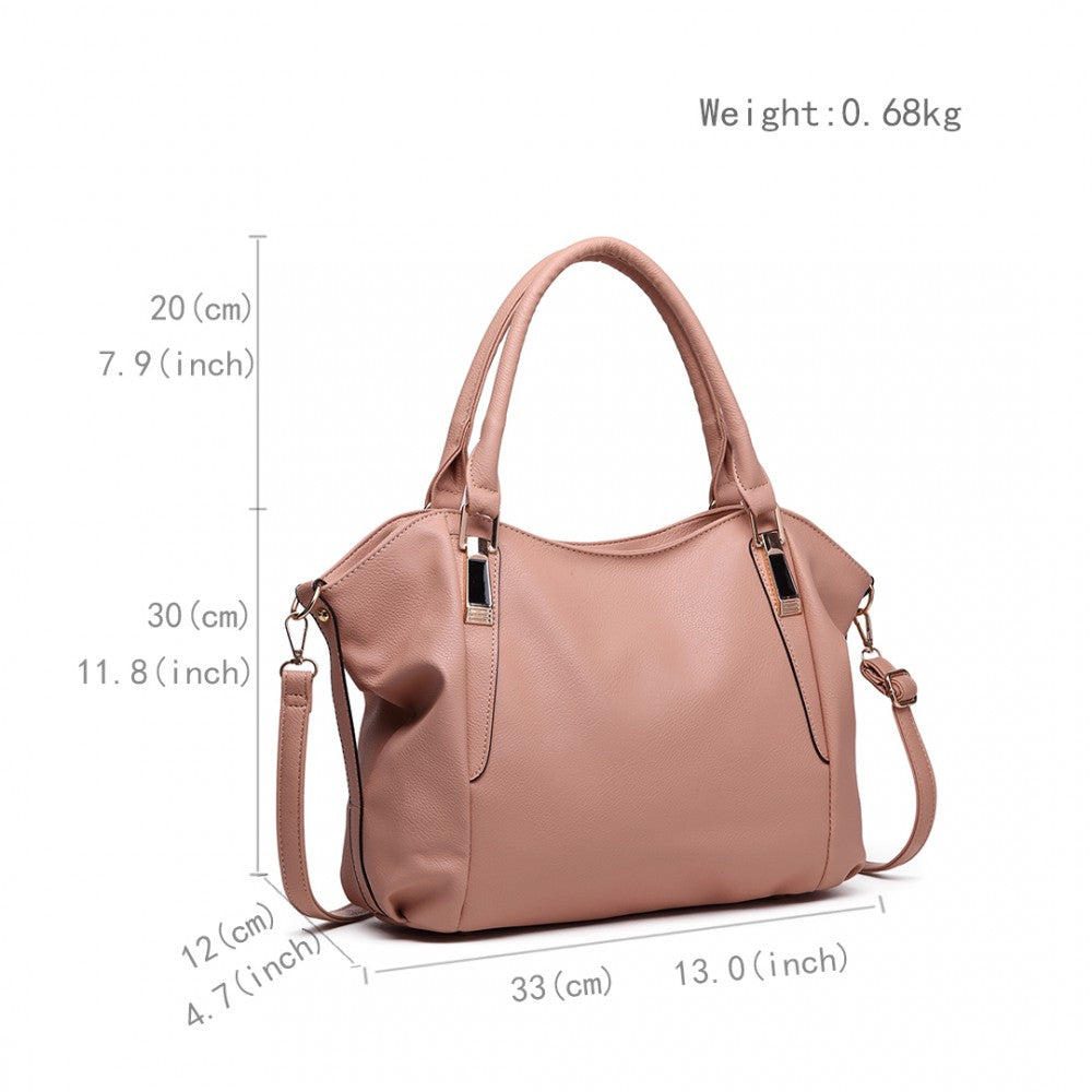 S1716 - MISS LULU SOFT LEATHER ELEGANT SIMPLE SHOULDER BAG - NUDE - The Baggage Shop