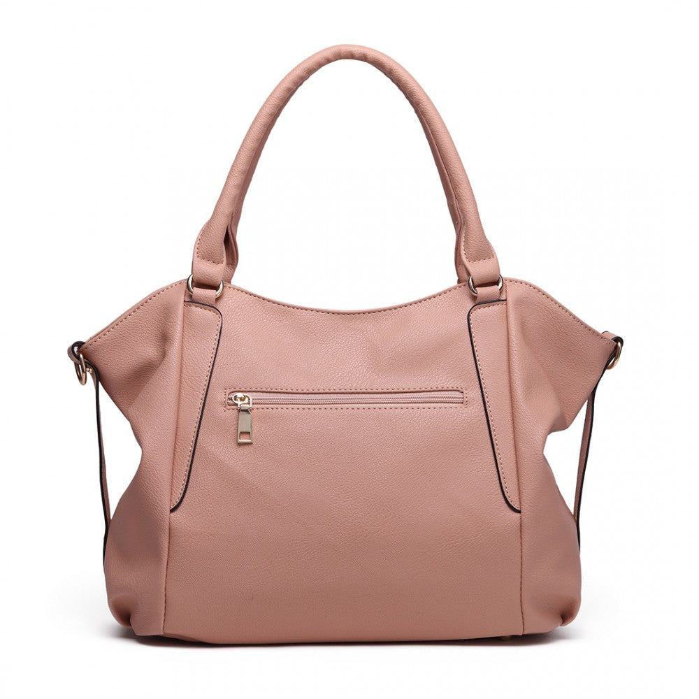S1716 - MISS LULU SOFT LEATHER ELEGANT SIMPLE SHOULDER BAG - NUDE - The Baggage Shop