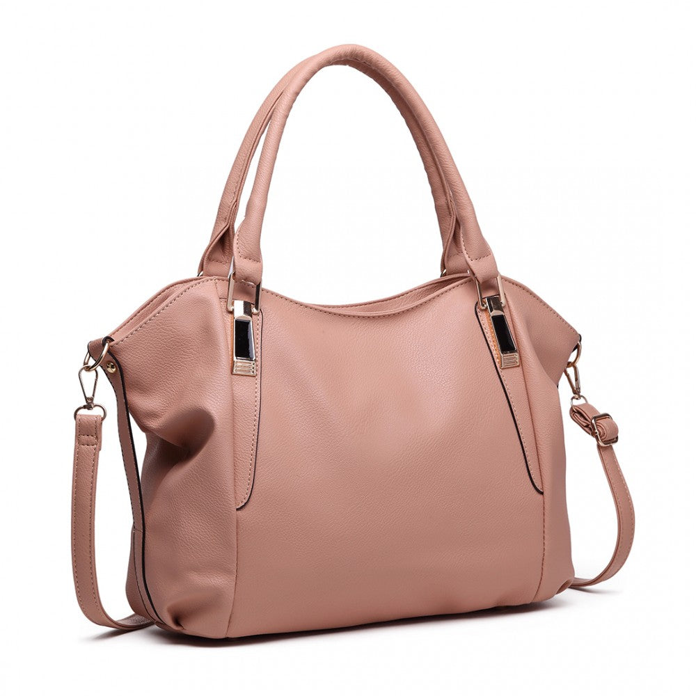 S1716 - MISS LULU SOFT LEATHER ELEGANT SIMPLE SHOULDER BAG - NUDE - The Baggage Shop