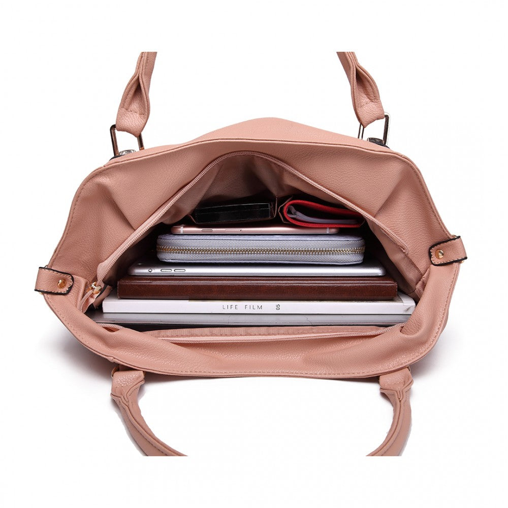 S1716 - MISS LULU SOFT LEATHER ELEGANT SIMPLE SHOULDER BAG - NUDE - The Baggage Shop