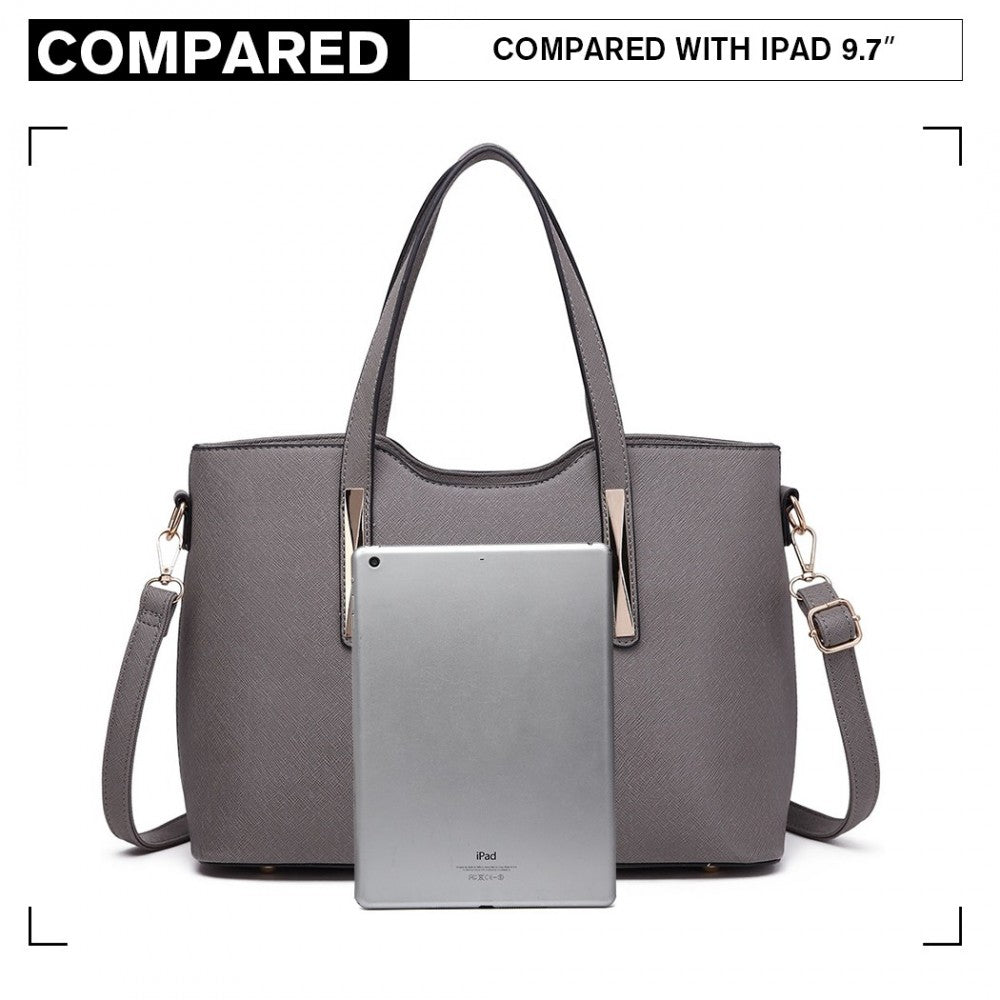 S1719 - MISS LULU PU LEATHER HANDBAG & PURSE - GREY - The Baggage Shop