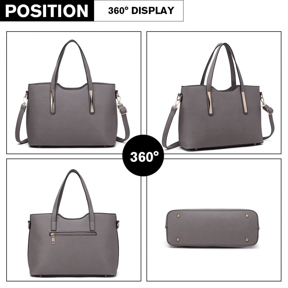S1719 - MISS LULU PU LEATHER HANDBAG & PURSE - GREY - The Baggage Shop