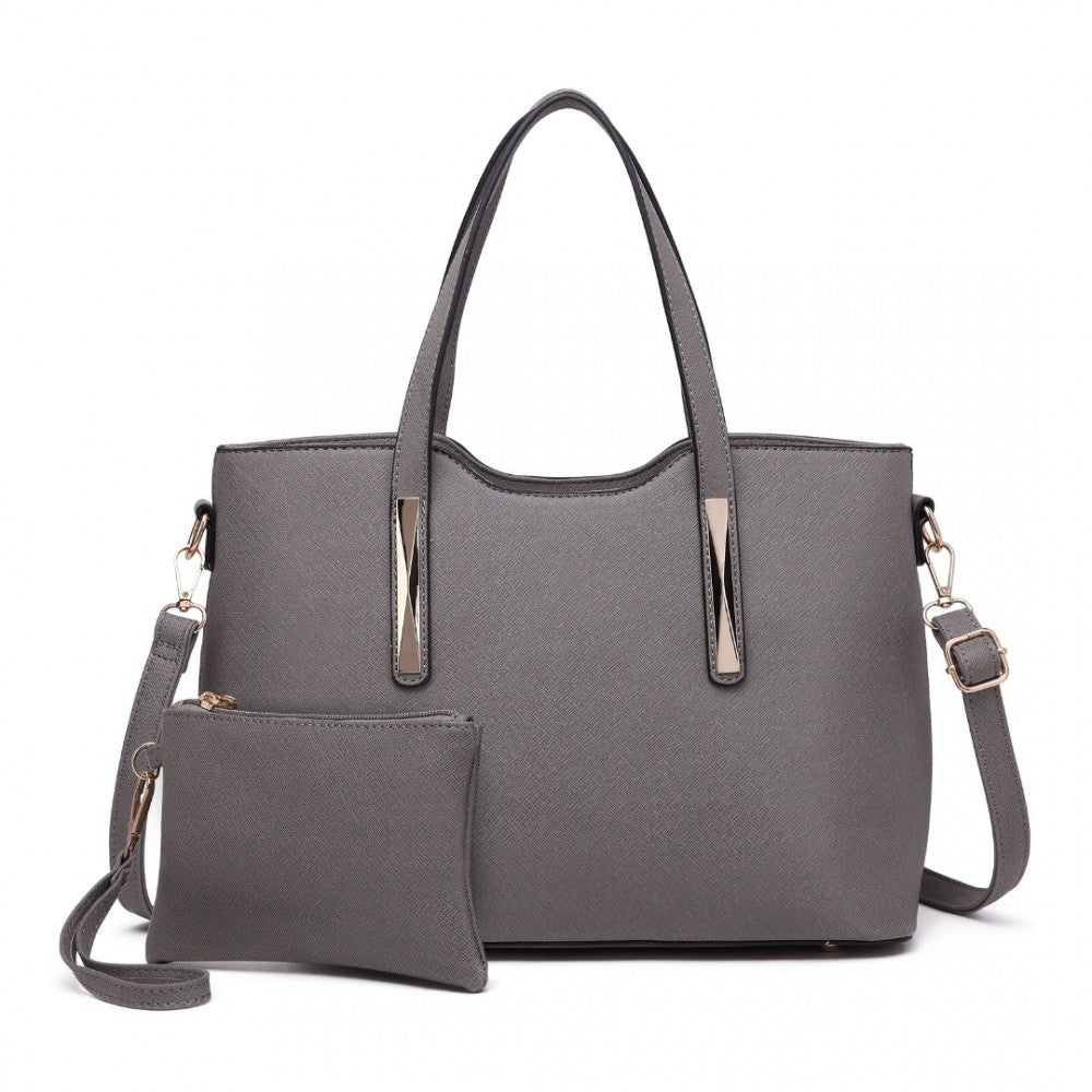 S1719 - MISS LULU PU LEATHER HANDBAG & PURSE - GREY - The Baggage Shop